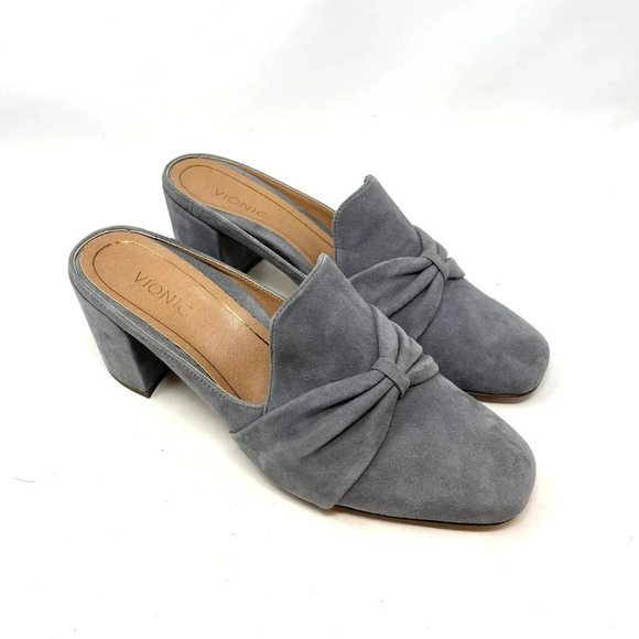 Vionic Plaza Presley Heeled Mules Gray Suede‎ Size US 8.5 - Picture 1 of 8